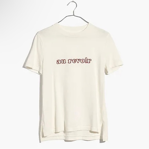 Madewell Embroidered Au Revoir Retro Tee, xs, off white - Picture 1 of 5